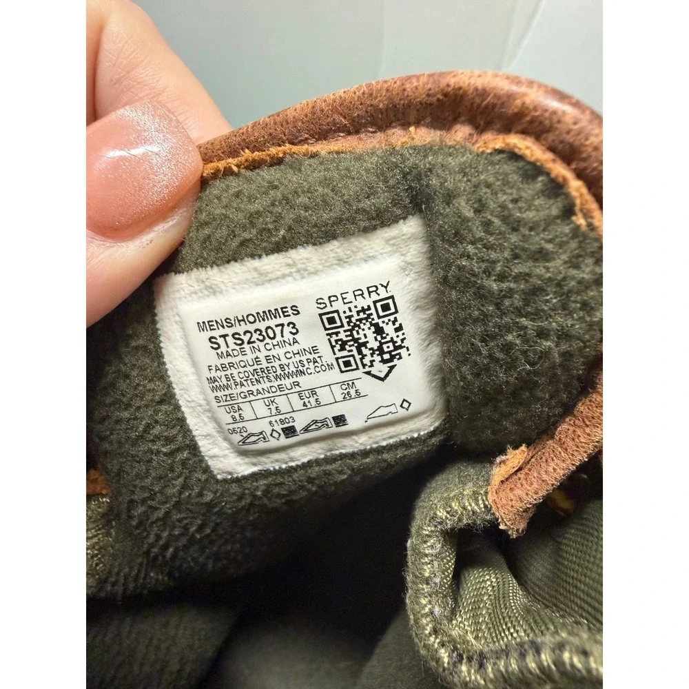 Sperry Avenue Duck Boots Mens 8.5 Olive‎ Green Quilted Waterproof STS23073